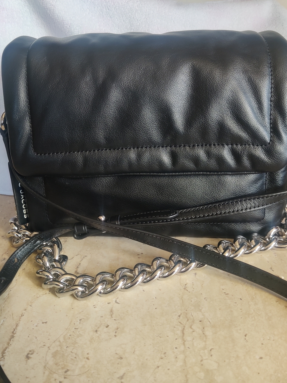 Marc Jacobs Black Leather Chain-Accent Crossbody Bag